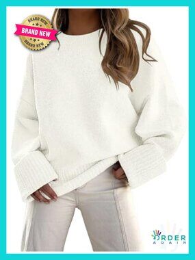 Oversized Cozy Fuzzy Knit Pullover Sweater Crew Neck Long Sleeve